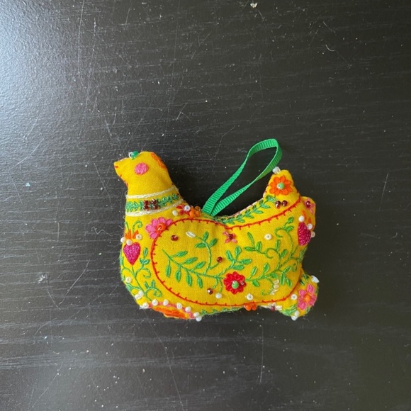 Christmas Ornament FOLK BIRD Embroidered Beads - Picture 5 of 6